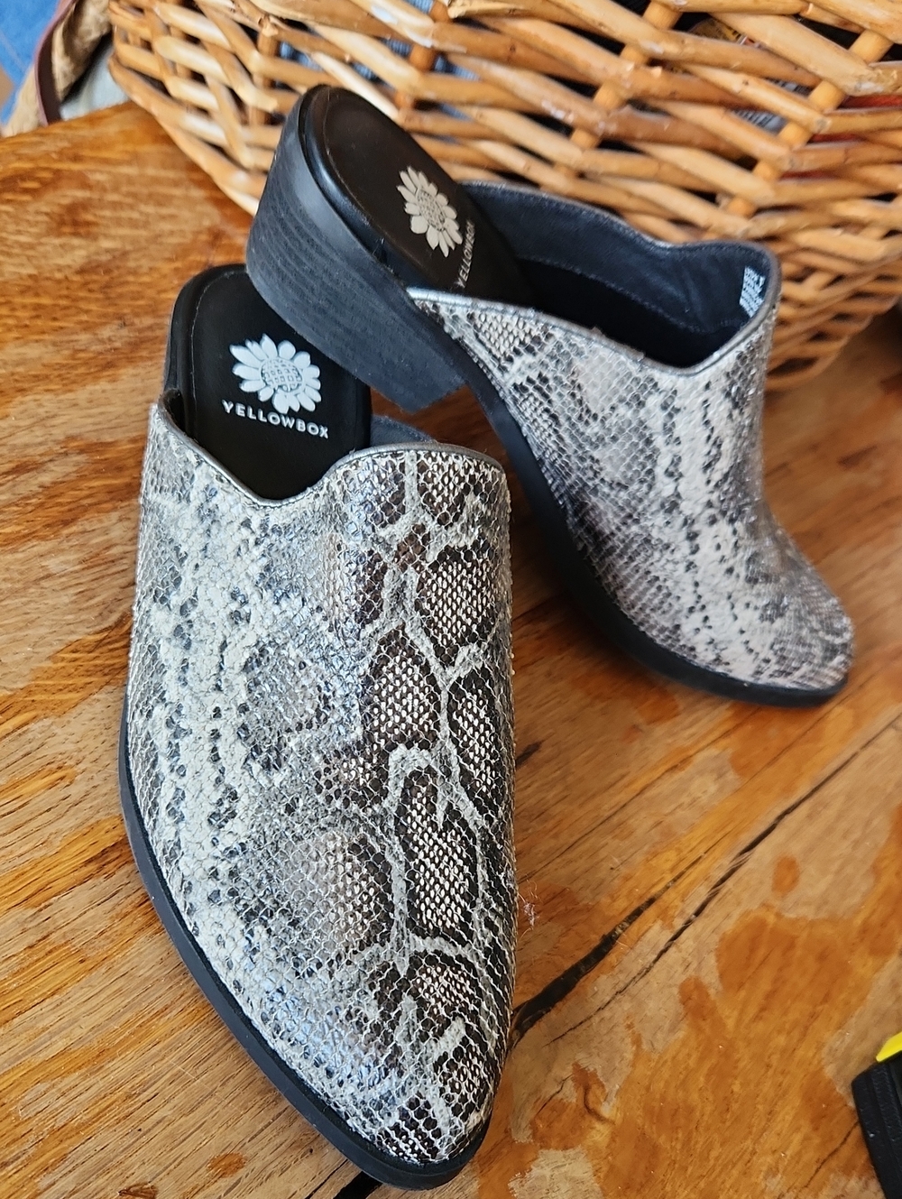 Yellow Box Lydia Snakeskin Mules 7